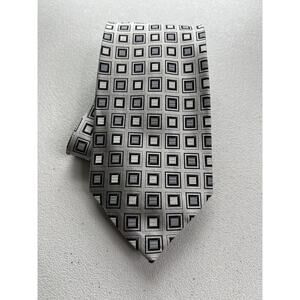 Insignia Gray Geometric Pattern 100% Silk Handmade Tie NWOT